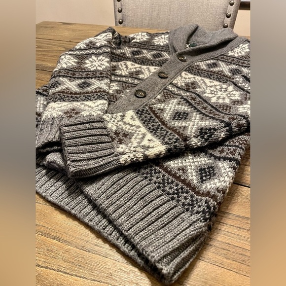 Tris Line Made in Italy Wool Blend Cardigan Sweater Size M Gray Fair Isle Dad - Picture 5 of 10